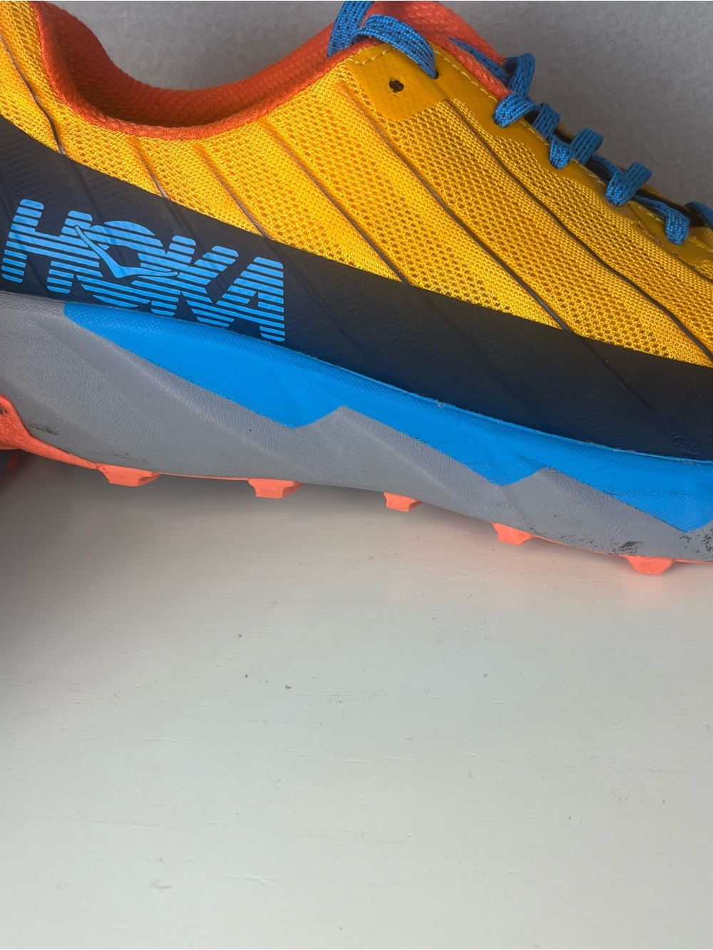 Hoka One One Torrent Mens 13 Trail Running Shoes Gold Fusion Dresden Blue - Picture 11 of 12